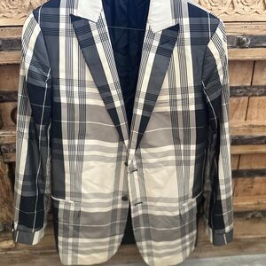 Valentino Mens Black Beige Plaid Blazer Jacket Size 44
